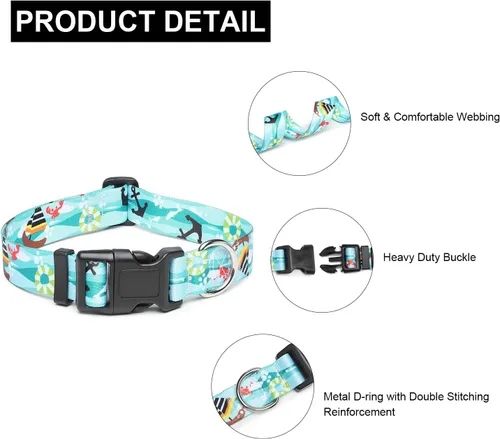 Miniatura 118 de Mercano Collar ajustable para perro, patrones de diseño especial, nailon suave, cómodo y resistente, collar para mascotas para perros pequeños