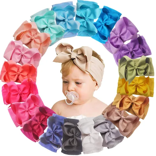 Miniatura 10 de 12 diademas de 6 pulgadas para bebé, diademas de nailon suave, con lazo grande, súper elásticas, para bebés, niñas recién nacidas y niños pequeños