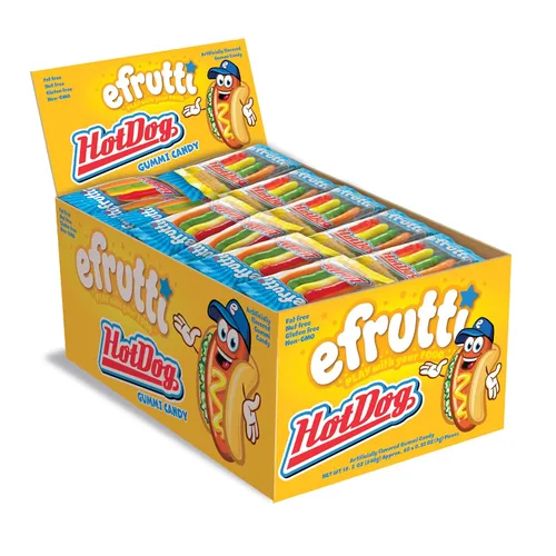 efrutti - Mini hotdogs, caramelos de gomita afrutados, envueltos individualmente, caja de 19 onzas, 60 unidades