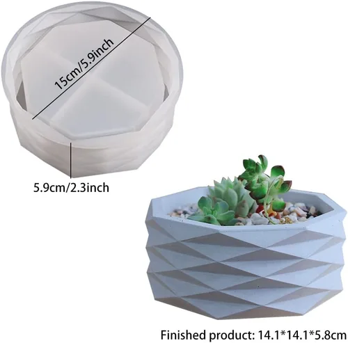 Miniatura 5 de Molde de silicona para macetas, jarrón de plantas suculentas, moldes de cactus, moldes de resina epoxi, molde de arcilla de cemento para velas