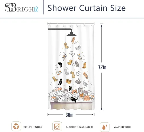 Miniatura 4 de SVBright Cortina de Ducha de Puesto Pequeño con Lindo Gato 36 pulgadas de ancho x 72 pulgadas de largo para Niños Casa Rodante Media Individual