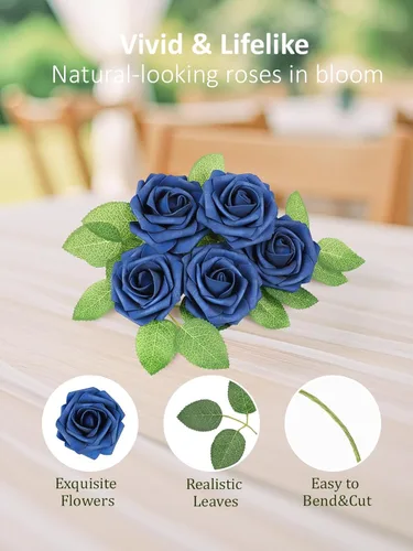 Miniatura 171 de N&T NIETING Flores artificiales, rosas artificiales de color rosa intenso, 50 piezas de flores falsas con tallo para ramos de boda DIY, centros