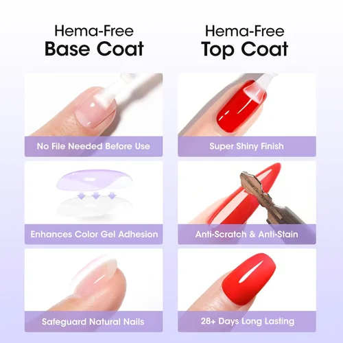 Miniatura 3 de GELLEN 20 ml de gel base y capa superior, capa superior brillante libre de hema y capa base para esmalte de uñas de gel, esmalte de uñas