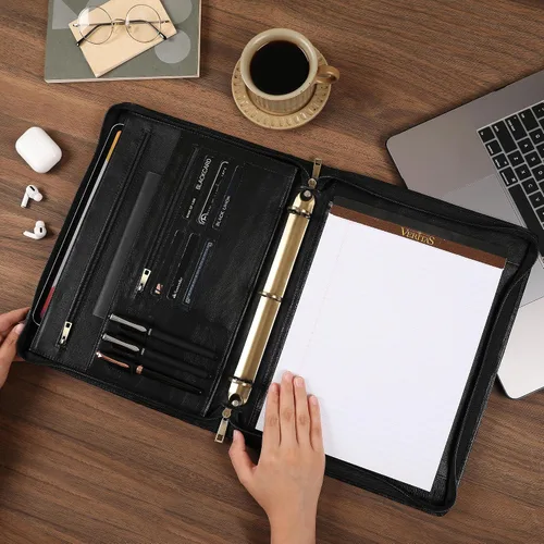 Miniatura 6 de Cartera de piel auténtica, carpeta de 3 anillas, organizador de padfolio de 11 x 14 pulgadas, carpeta profesional de negocios para hombres y mujeres