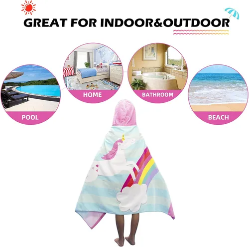 Miniatura 3 de BANGSAUR Toallas de playa para niños con capucha, algodón suave de 50 x 30 pulgadas, niñas y bebés de 3 a 12 años, toalla de baño, piscina