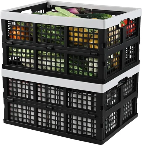 Miniatura 9 de Cajones de almacenamiento plegables de 34 litros/cesta de almacenamiento apilable, juego de 4 Negro + gris