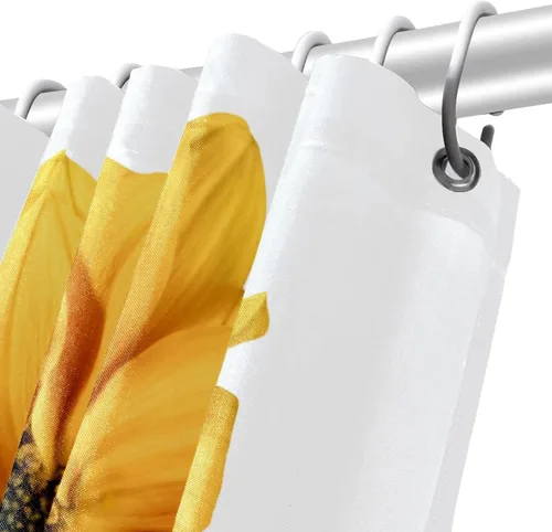 Miniatura 3 de KXO Juego de cortina de ducha impermeable con diseño de girasol amarillo, juego de cortina y alfombra de baño de poliéster con ganchos, 70.8 x 70.8
