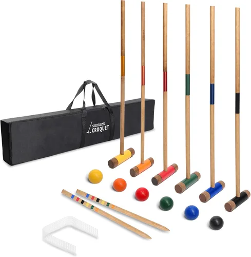 Miniatura 11 de SPORT BEATS Juego de croquet para seis jugadores, mazos de madera maciza de goma de 32 pulgadas con funda de transporte, seis bolas, nueve mechones
