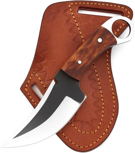 Cuchillo de Caza de Hoja Fija Forjado Rastreador - Hoja de Acero al Carbono de 8 Pulgadas Afilada como Navaja Tang Completo Cuchillos de