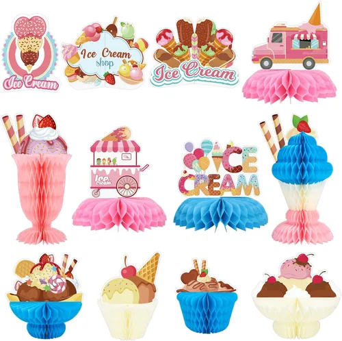 Miniatura 8 de NatNarr 12 piezas de decoración de mesa de cumpleaños, coloridos centros de mesa de feliz cumpleaños, centros de mesa de nido de abeja para niños
