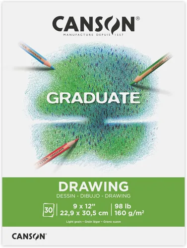 Canson Bloc de dibujo para graduados, plegable, 9 x 12 pulgadas, 30 hojas | Papel de artista para adultos y estudiantes, dibujo, bocetos y diario de