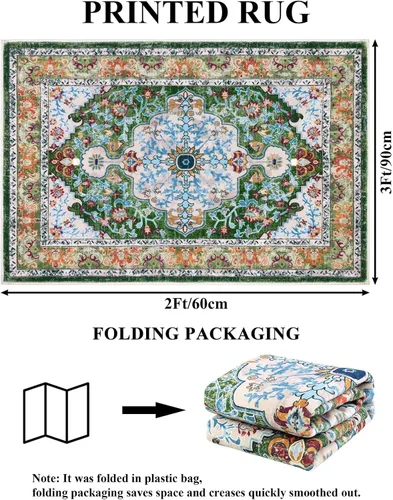 Miniatura 2 de U'Artlines Alfombra de Área Bohemia Lavable, 2x3 Pequeña Suave Antideslizante Vintage Felpudo para Puerta Frontal Interior Alfombra Verde