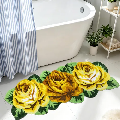 Miniatura 12 de Alfombrilla Abreeze con 4 rosas, alfombrillas con diseño de flores azul, hecha a mano, antideslizante (no se desliza), alfombrilla moderna, de puede