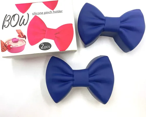 Clip aislante de calor de silicona con pajarita, mini guante para horno, soporte para ollas de protección de dedos, guantes de cocina de cocina, Azul