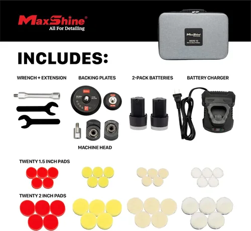 Miniatura 4 de Maxshine Profesional Pulidora Portátil Inalámbrica (M0312 V2) - Portátil, Liviana (0.88 kg), Pulidora de 6 Velocidades DA/Rotativa para Detallado