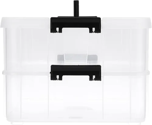 Miniatura 7 de BTSKY Caja de almacenamiento portátil multiusos de 2 capas, organizador de almacenamiento portátil multiusos para organizar papelería, costura, Negro