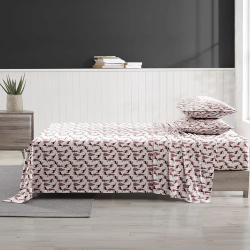 Miniatura 2 de Brielle Home Juego de sábanas de franela de algodón suave, cálido y acogedor, moderno y chic con bolsillos profundos elásticos, Queen, color rojo