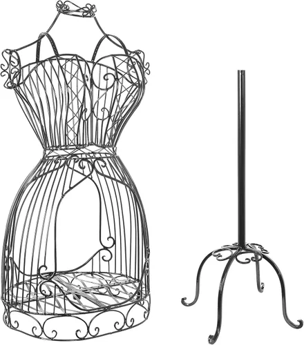 Miniatura 8 de MyGift Maniquí ajustable de metal negro de estilo vintage para mujer, soporte de exhibición de vestido de montaje en forma de perchero