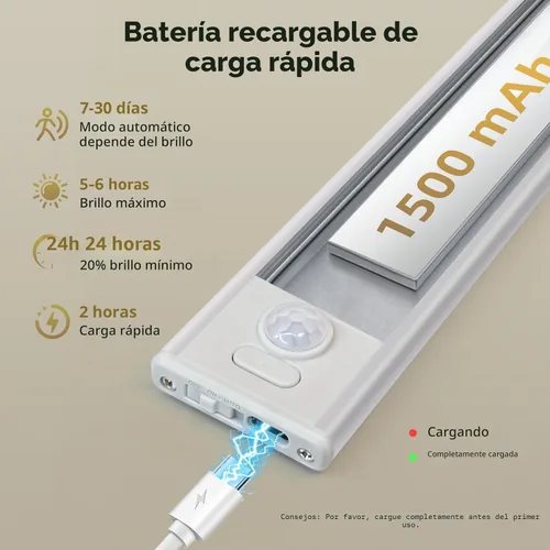 Miniatura 5 de Paquete de 4 luces para debajo del gabinete, luz recargable con sensor de movimiento para interiores, luces magnéticas inalámbricas regulables, 32