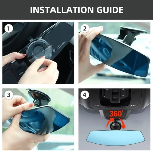 Miniatura 5 de Espejo retrovisor para automóvil con ventosa ajustable, gran angular que reduce los puntos ciegos, 12.6 pulgadas, HD, universal, panorámico