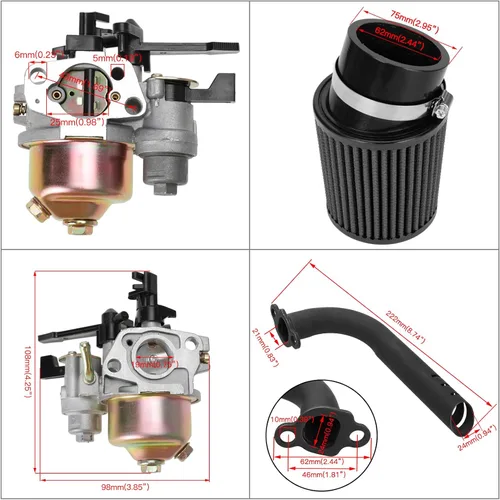 Miniatura 5 de FVRITO Kit de Adaptador de Filtro de Aire de Carburador Mejorado para Tubo de Escape Etapa 2 para Clon Non Hemi Predator 212cc 196cc 6.5Hp GX160