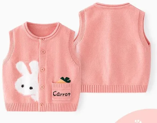 Miniatura 2 de Chaleco unisex para bebé, chaleco de punto suave de algodón con cuello en V, chaleco sin leveeless
