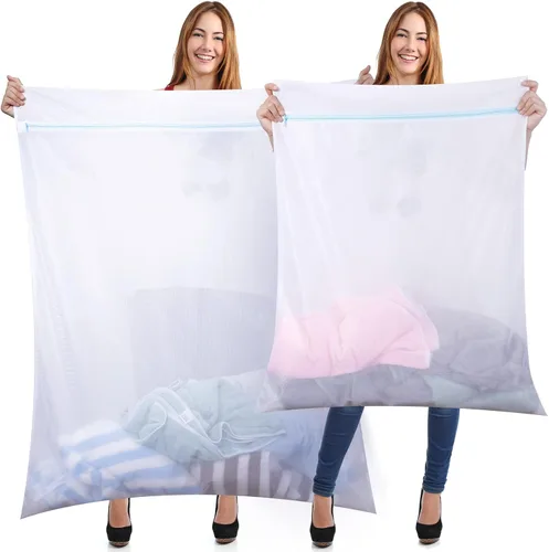 Windyun 4 bolsas de lavandería de malla jumbo, 43 x 35 y 24 x 32 pulgadas, bolsas grandes de malla con cremallera para lavadora, ropa sucia,