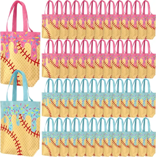 Hosuly 24 bolsas de regalo de goteo de helado de béisbol a granel, bolsa de golosinas de goteo de helado de béisbol con asas, recuerdos de fiesta