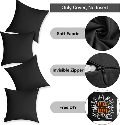 Miniatura 5 de Coddsmz Paquete de 4 fundas decorativas de 100% algodón para cojín cuadrado, funda de almohada de color liso para bricolaje, para sofá y dormitorio