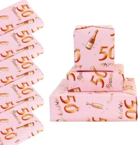 Miniatura 10 de Zayin Papel de regalo de cumpleaños número 16, 5 hojas de papel de regalo de feliz cumpleaños de 27.6 x 19.7 in, color oro rosa, para niñas