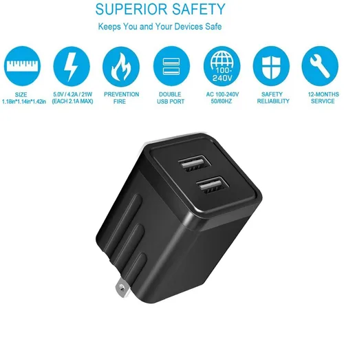 Miniatura 8 de Cargador rápido para iPhone, cargador de iPhone de carga rápida, paquete de 2 cargadores de pared USB de doble puerto, adaptador de bloque