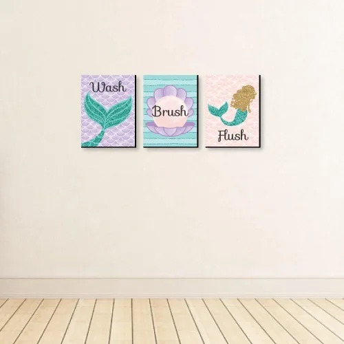 Miniatura 3 de Big Dot of Happiness Let's Be Mermaids - Arte de pared con reglas de baño para niños, 7.5 x 10 pulgadas, juego de 3 letreros, lavado, cepillo