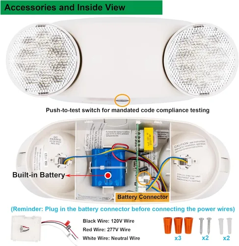 Miniatura 4 de GRUENLICH Luz LED de emergencia, accesorios de iluminación de salida con 2 cabezales LED de ojo de insectos y baterías de respaldo, calificación UL