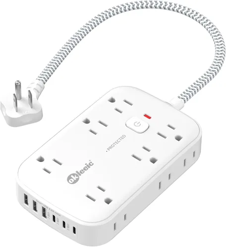 Extensor de enchufe plano con cable de 12 pulgadas, protector contra sobretensiones, adaptador divisor de enchufe de extensión de enchufe plano, 12