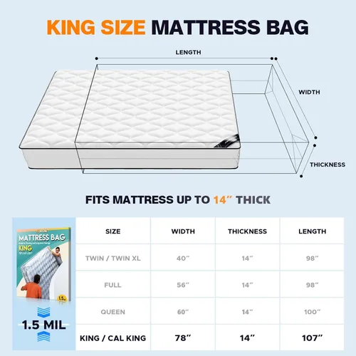 Miniatura 2 de Bolsa de plástico para colchón para mudanza y almacenamiento, funda impermeable para colchón, protector de colchón para suministros de mudanza