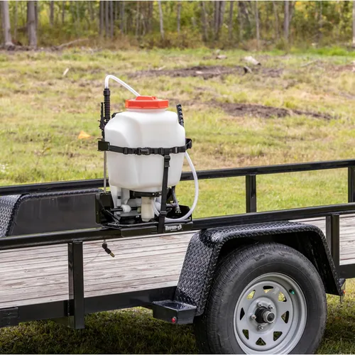Miniatura 4 de Buyers Products LT23 - Estante pulverizador de mochila ajustable para remolques de paisaje, fácil almacenamiento para equipos y suministros
