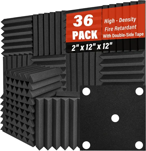 Miniatura 13 de Paquete de 24 paneles acústicos de espuma Saiqiang con aislamiento de sonido, paneles de espuma de 1 x 12 x 12 pulgadas, paneles de absorción