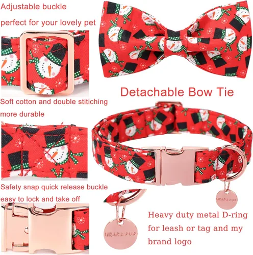 Miniatura 3 de Collar de Navidad para perro con pajarita, collar de Navidad para cachorros, hembras, machos, perros o gatos, collares con lazo con hebilla de metal