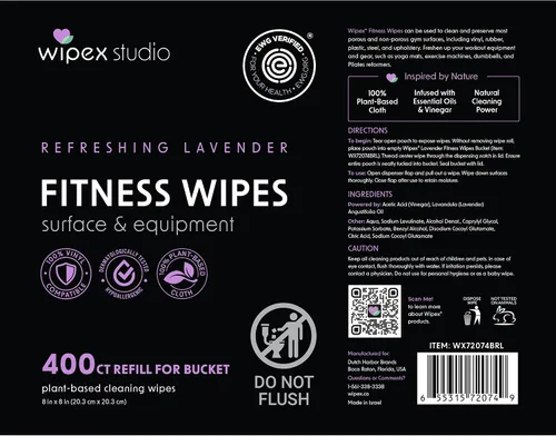 Miniatura 9 de Wipex Toallitas de gimnasio para paquete de equipos, verificado por EWG, obtén 800 toallitas con (1) cubo de lavanda y (1) rollo de recarga a base