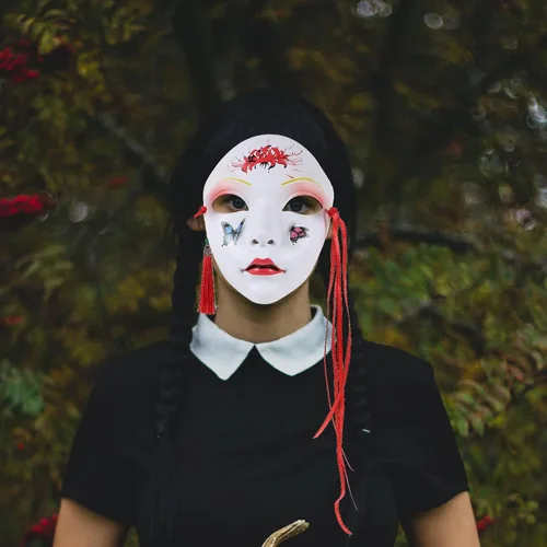 Miniatura 3 de PRETYZOOM Máscaras japonesas de Kabuki Kitsune para hombres, mujeres y niños, disfraz de Halloween, estilo chino, cosplay, máscara genial