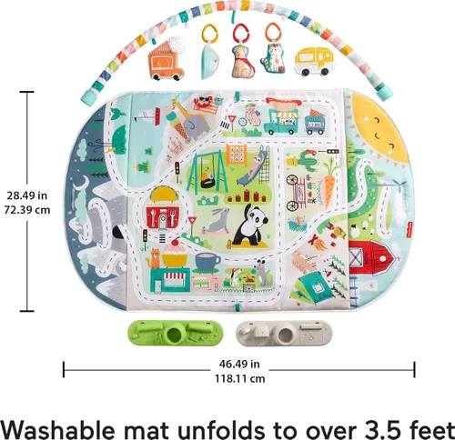 Miniatura 5 de Fisher-Price Alfombra de juegos para bebé, gimnasio de ciudad a jumbo con música y luces para juegos de desarrollo, recién nacidos a partir de 0