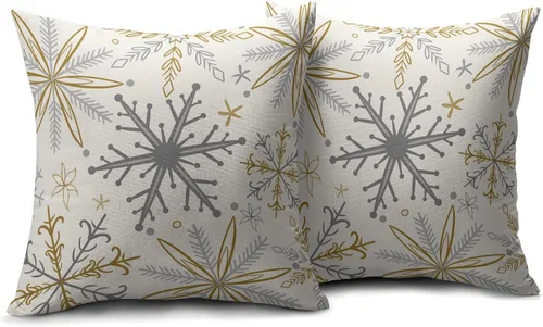 Miniatura 2 de Juego de 2 fundas de almohada de copos de nieve de invierno de 16 x 16 pulgadas, color amarillo, gris, gris, rústico, estampado navideño
