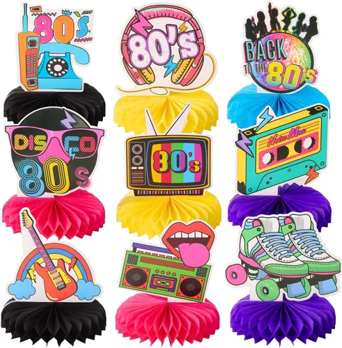 Miniatura 8 de Centros de mesa de discoteca de los años 70 para decoración de fiesta de fiebre de discoteca de los años 70, 9 piezas de mesa de nido de abeja