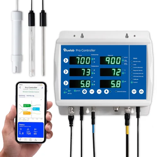 Bluelab Pro Controller Wi-Fi Monitor digital totalmente automatizado 24/7 para dosificación hidropónica de múltiples nutrientes y pH con sonda de