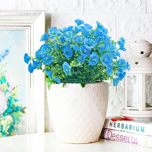 Miniatura 3 de 20 paquetes de flores artificiales para exteriores, flores falsas resistentes a los rayos UV, arbustos de plástico sintético para decoración Azul