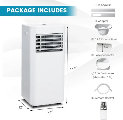 Miniatura 4 de PETSITE Aire acondicionado portátil de 10000 BTU, unidad de refrigeración de CA 3 en 1 con control remoto, deshumidificador, modo de suspensión, kit