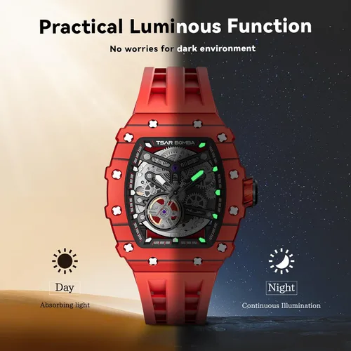 Miniatura 7 de Reloj para hombre, reloj mecánico automático de esqueleto para hombre, 164.0 ft, impermeable, de lujo, Tonneau, cuadrado, esfera grande, con correa