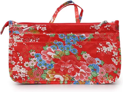 BTSKY Organizador de bolsas de impresión dentro del bolso, organizador de bolsa de alta capacidad con 13 bolsillos con asa (flor festiva)