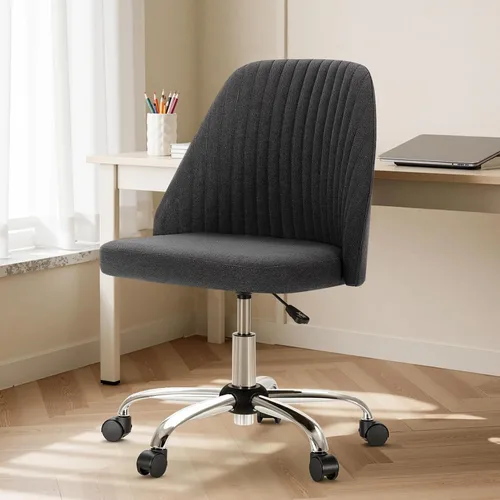 DUMOS Silla de oficina, cómoda silla de escritorio rodante de tocador giratoria de trabajo con ruedas, asiento ancho, sin brazos, altura ajustable,