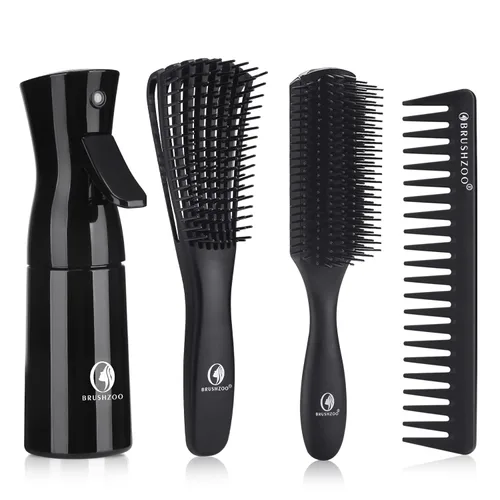 BRUSHZOO - Juego de cepillos para el cabello para mujeres, hombres y niños, cepillos desenredantes para cabello rizado y natural 3/4abc, peine de
